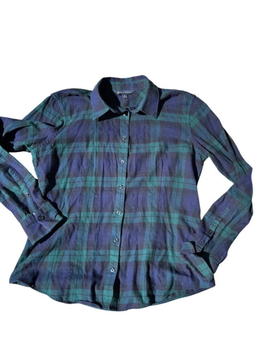 Brooks Brothers blue green Black Watch tartan plaid flannel button down shirt 8